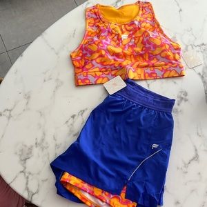 Fabletics brand new Super cute perforated run shorts and high impact bran
